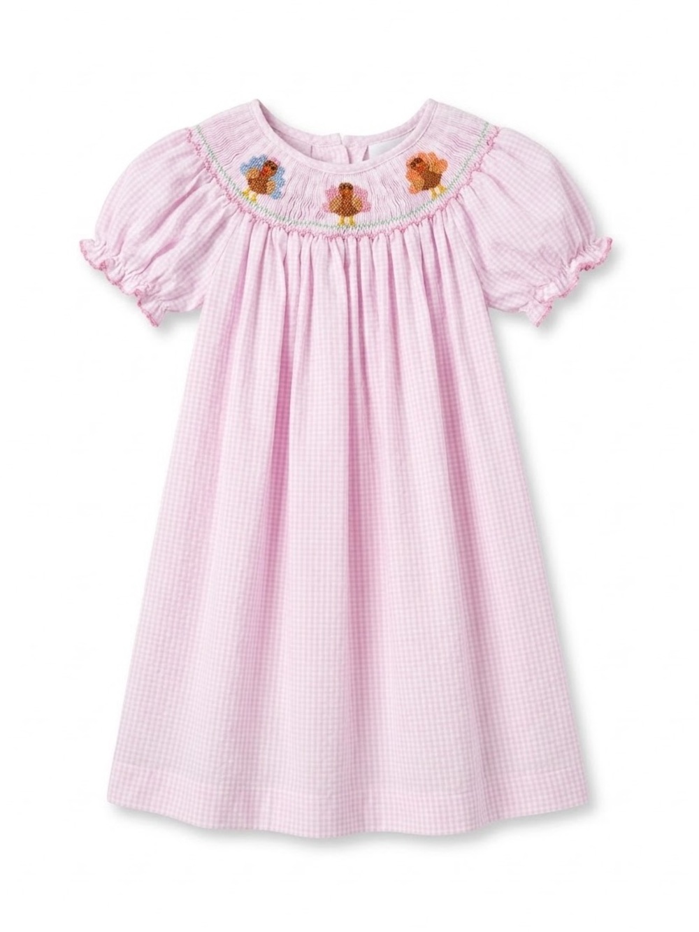 Petit Bebe Gingham Thanksgiving Turkey Smocked Dress 18 Months Pink White Fall